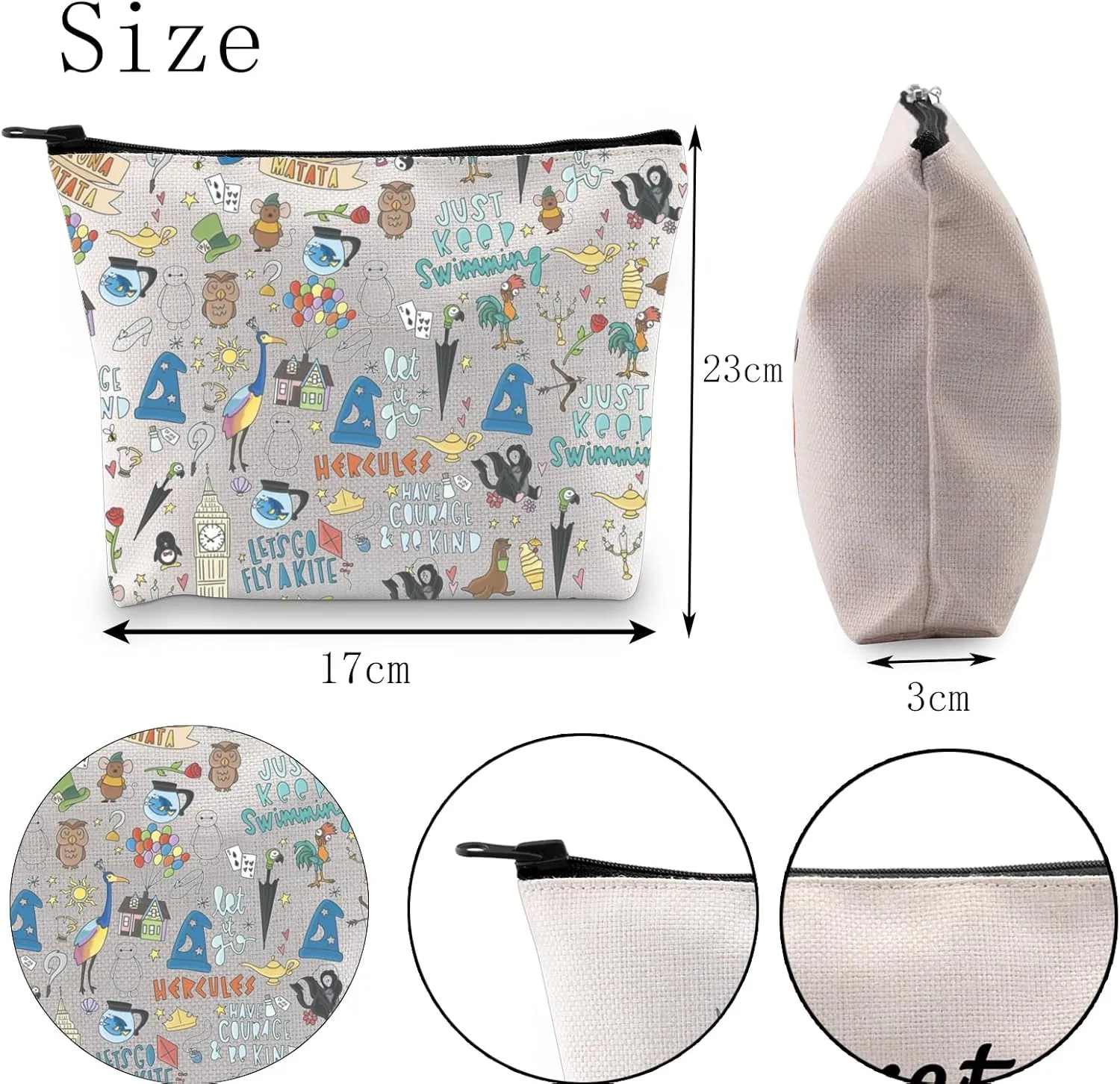 POFULL Movie Characters Collage Cosmetic Bag Fairy Tales Gift for Women
