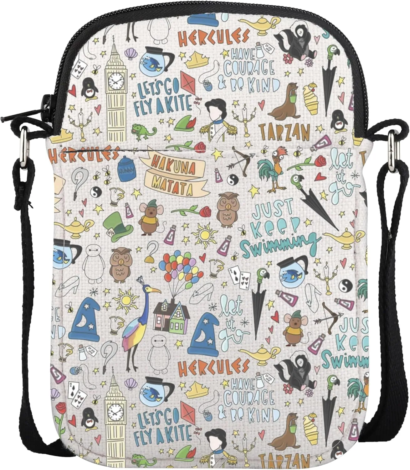 POFULL Theme Park Vacation Trip Gift Movie Characters Collage Crossbody Bag Fairy Tales Gift for Women