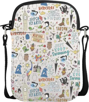 POFULL Theme Park Vacation Trip Gift Movie Characters Collage Crossbody Bag Fairy Tales Gift for Women