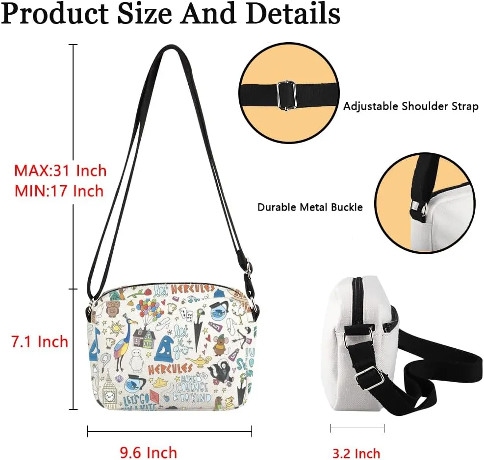POFULL Theme Park Vacation Trip Gift Movie Characters Collage Crossbody Bag Fairy Tales Gift for Women