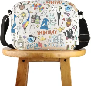 POFULL Theme Park Vacation Trip Gift Movie Characters Collage Crossbody Bag Fairy Tales Gift for Women