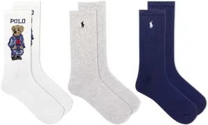 Polo Women's 3-Pack Americana Bear Crew Socks, White Assorted, 9-11