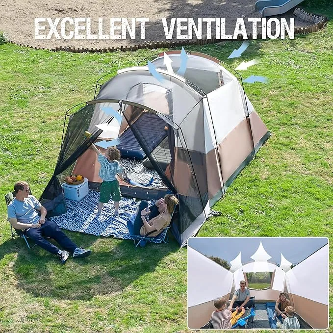 PORTAL 6/8 Person Family Camping Tent with Screen Room, Water Resistant Big Tunnel Tent with Rainfly, Large Family Tent for Outdoor Camping, Party