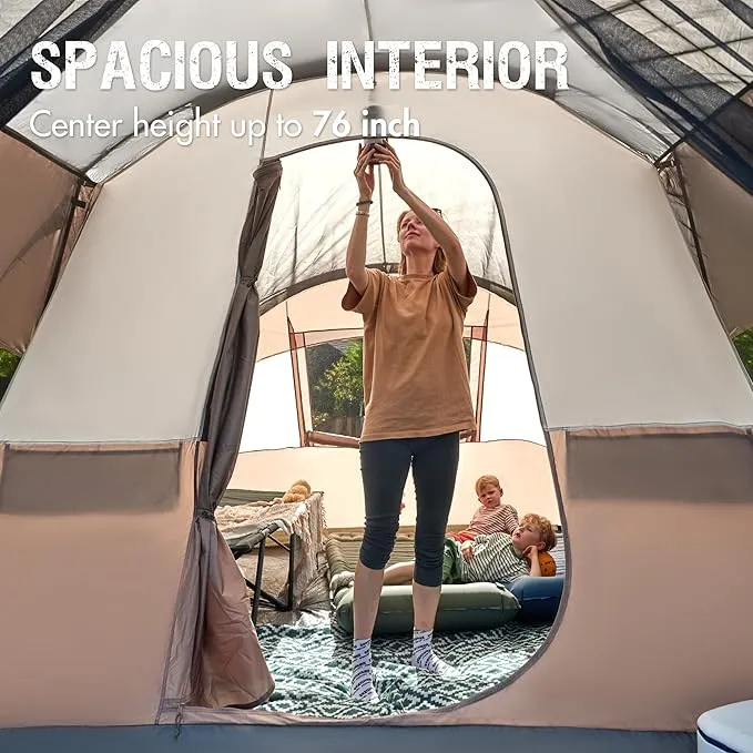 PORTAL 6/8 Person Family Camping Tent with Screen Room, Water Resistant Big Tunnel Tent with Rainfly, Large Family Tent for Outdoor Camping, Party