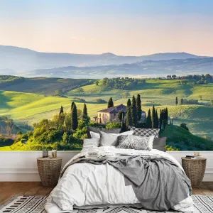 Prairie House 3D Print Wallpaper, Natural Scenery Mural, Waterproof and Moisture Peel and Stick Self-Adhesive Family Wall Decor Decals for Dormitory Office Home Decor 138''Wx96''H