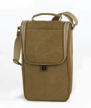 Premium Cotton Canvas Thermal Foil Insulated Double Bottle Carrier Wine Bag for 2 by Picnic Plus, 8"w x 4"d x 14"h (Tan)