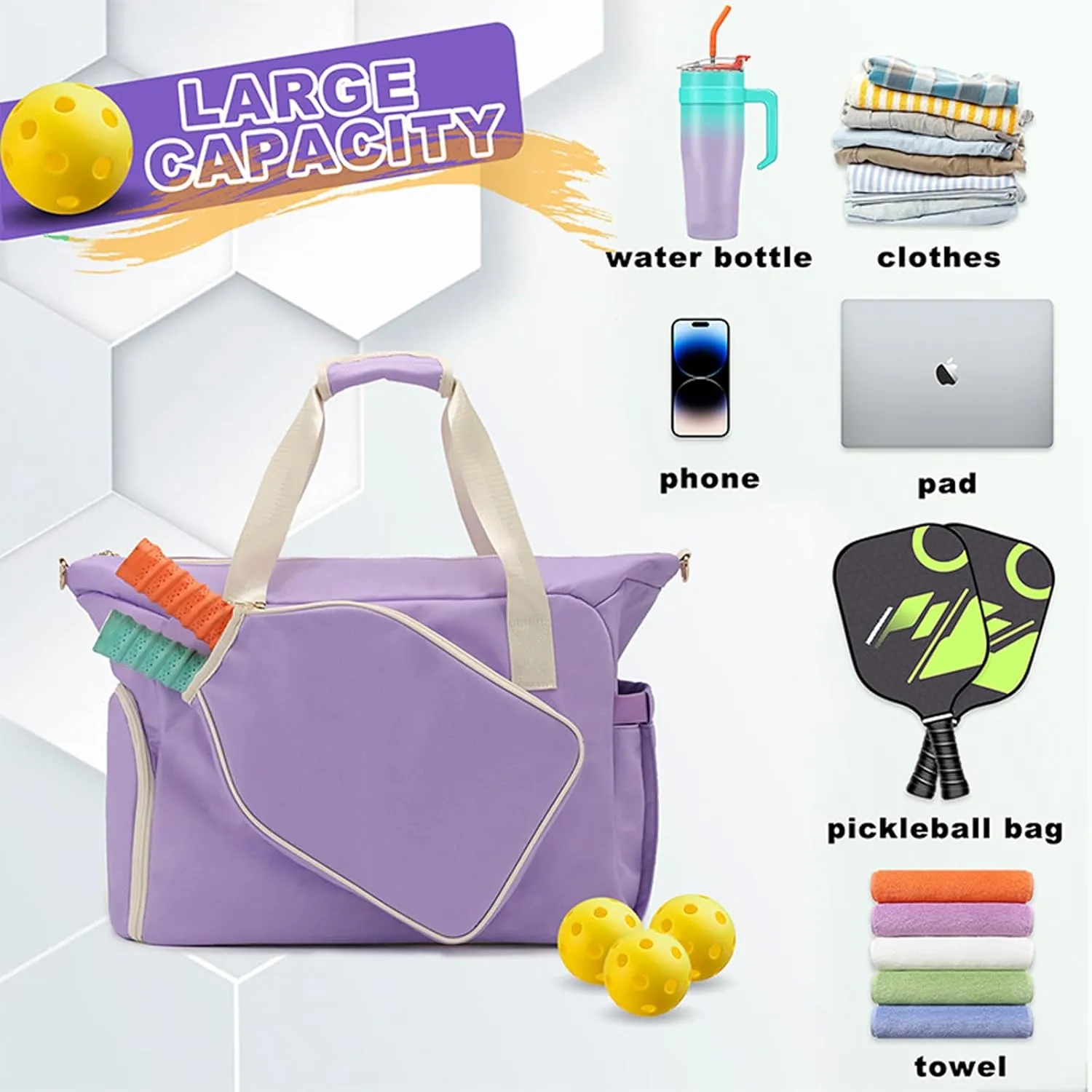 Premium Pickleball Bag with Shoe Compartment for Women & Men,Waterproof Nylon Gear Backpack, Lightweight Pickleball Tote Bag,Adjustable Shoulder Strap