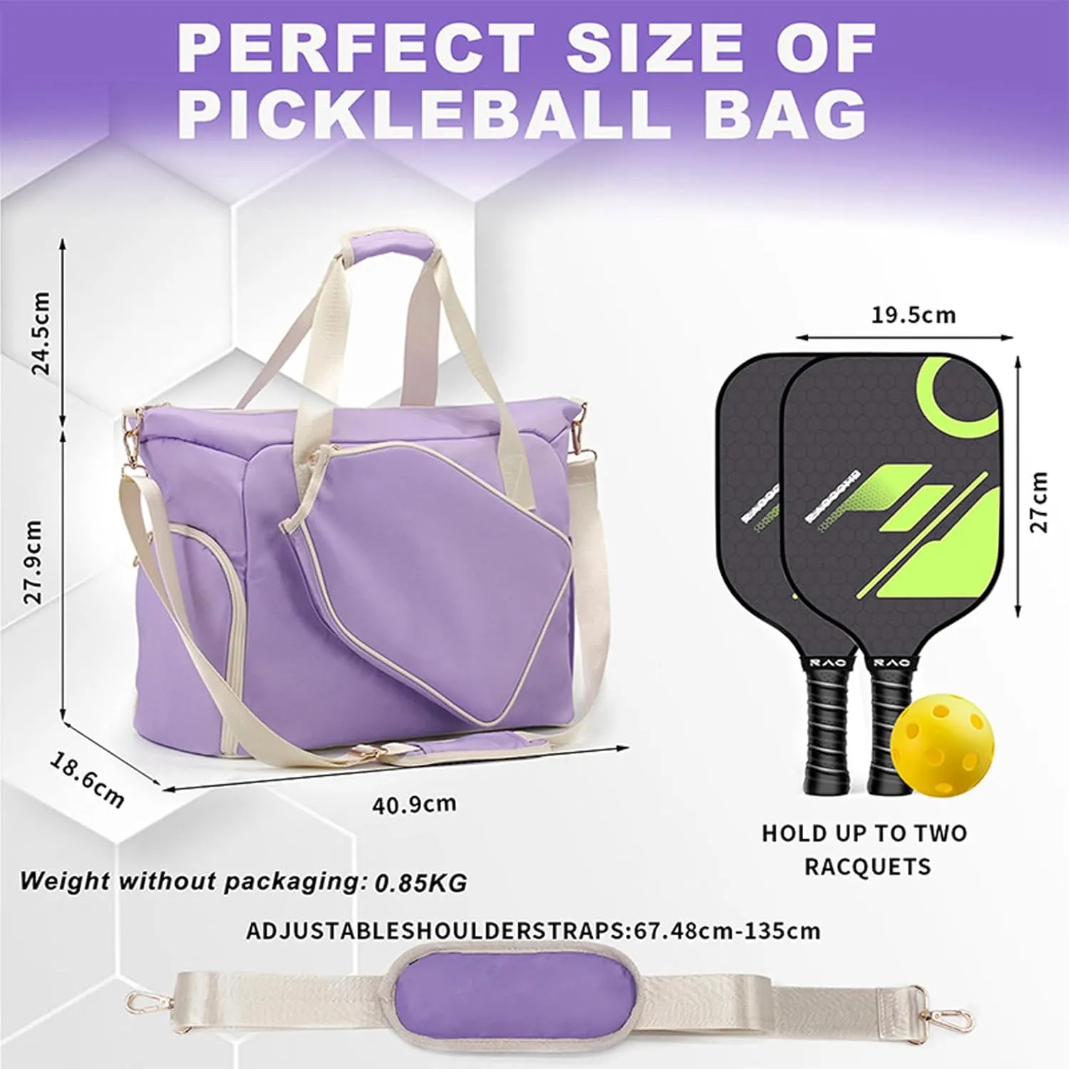 Premium Pickleball Bag with Shoe Compartment for Women & Men,Waterproof Nylon Gear Backpack, Lightweight Pickleball Tote Bag,Adjustable Shoulder Strap