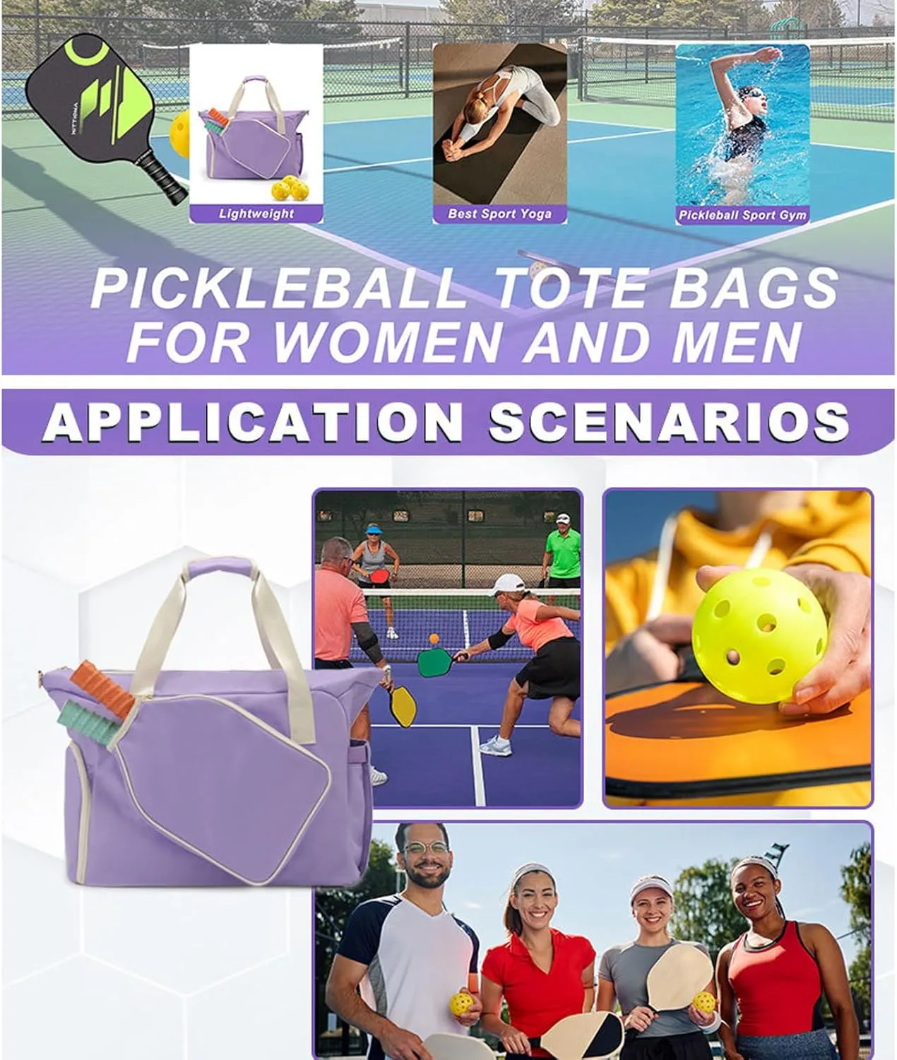Premium Pickleball Bag with Shoe Compartment for Women & Men,Waterproof Nylon Gear Backpack, Lightweight Pickleball Tote Bag,Adjustable Shoulder Strap