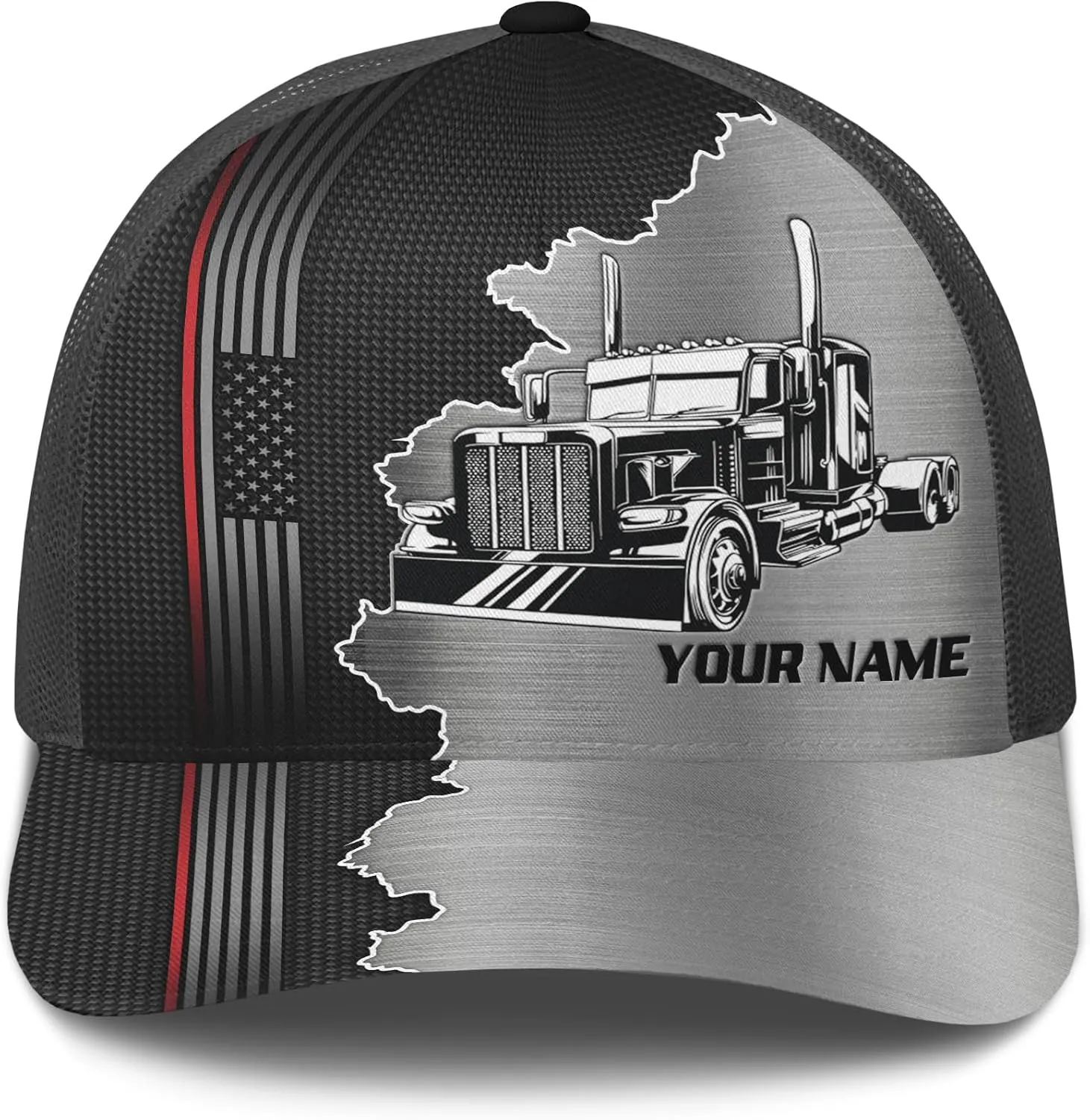 Printing Mesh Trucker Hat Customizable Semi Trailer and Metal Pattern Netback Caps with Name Trucker for Truck Driver