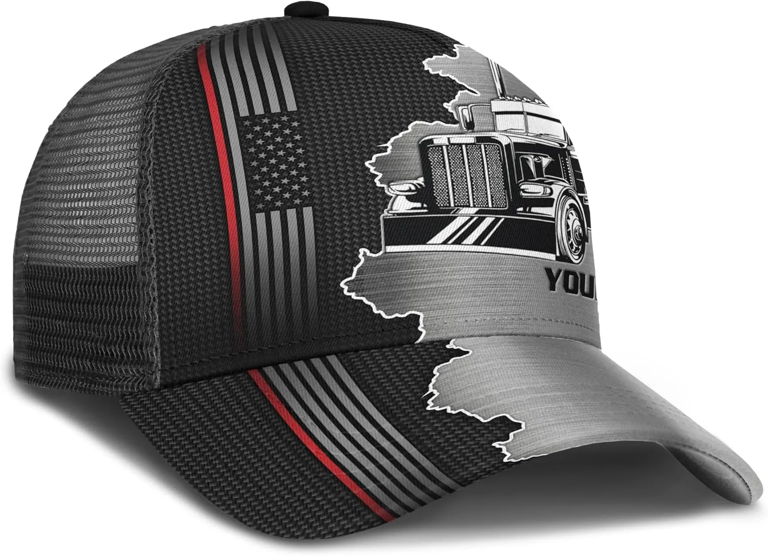 Printing Mesh Trucker Hat Customizable Semi Trailer and Metal Pattern Netback Caps with Name Trucker for Truck Driver
