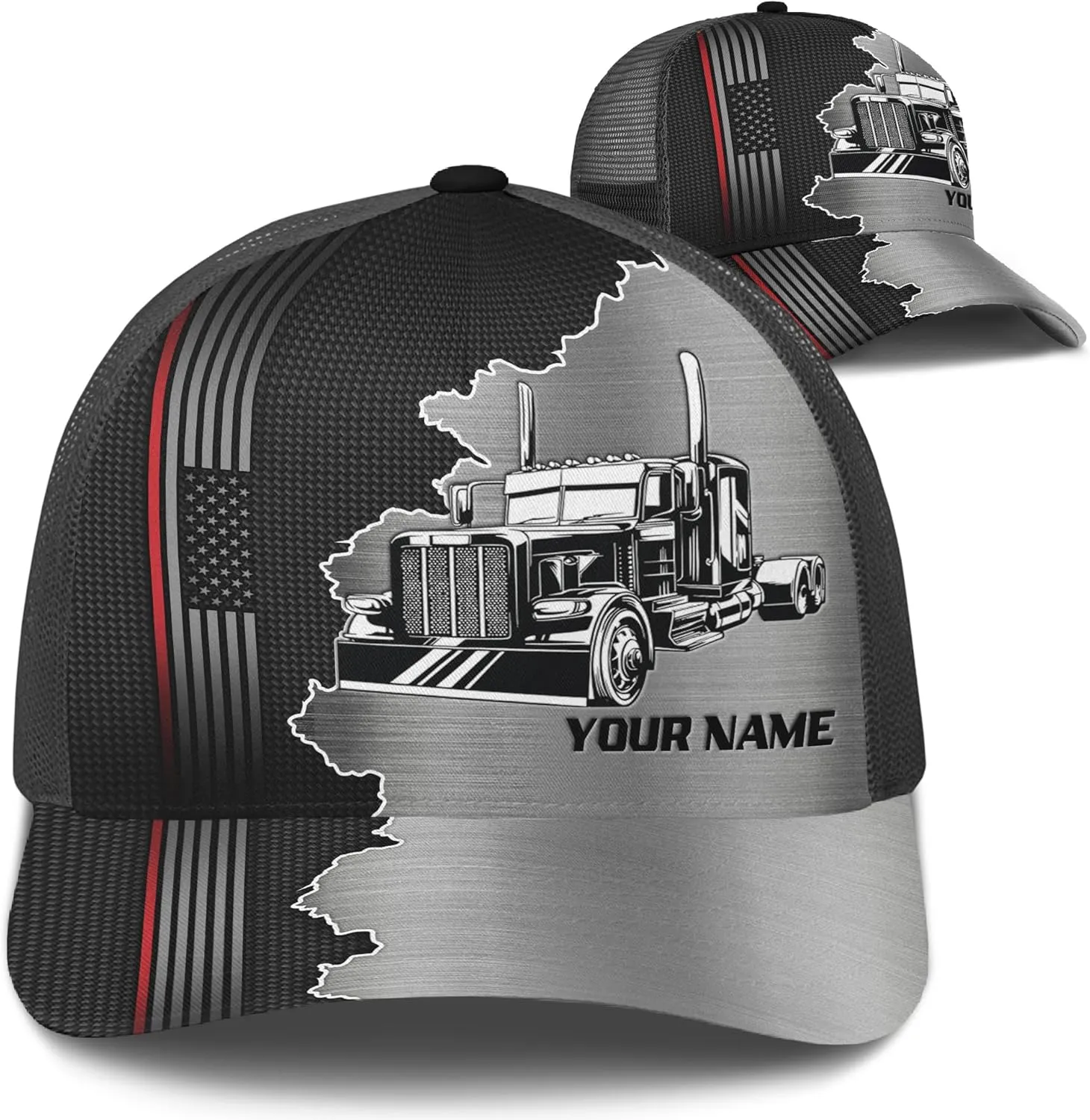 Printing Mesh Trucker Hat Customizable Semi Trailer and Metal Pattern Netback Caps with Name Trucker for Truck Driver