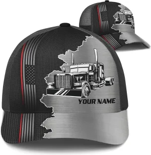 Printing Mesh Trucker Hat Customizable Semi Trailer and Metal Pattern Netback Caps with Name Trucker for Truck Driver