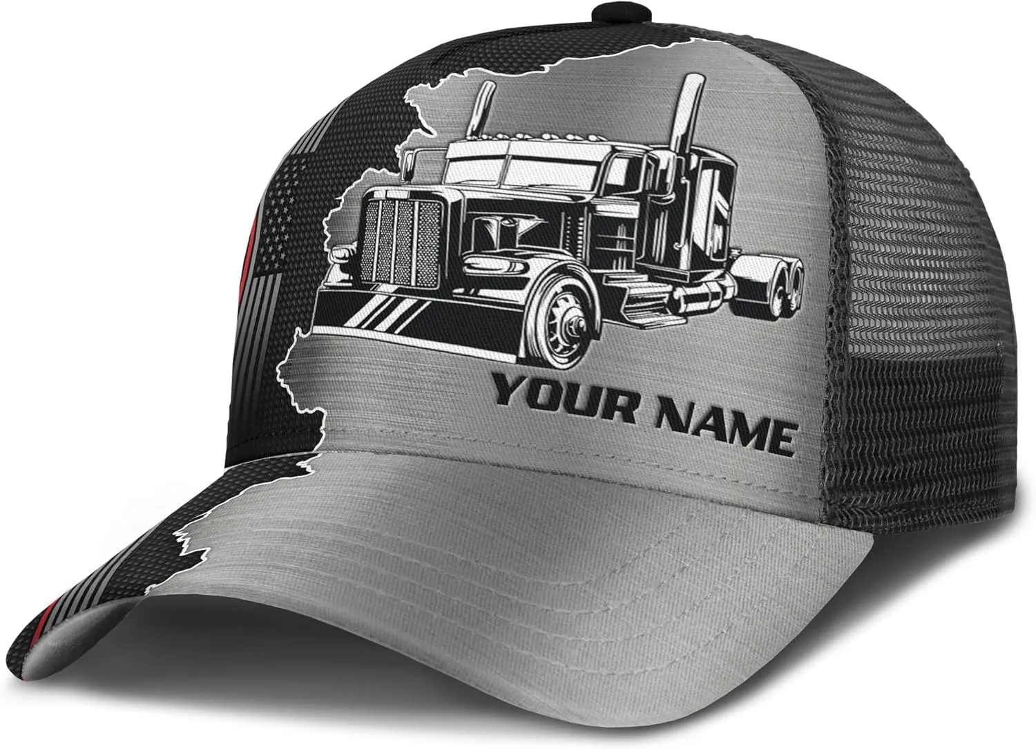 Printing Mesh Trucker Hat Customizable Semi Trailer and Metal Pattern Netback Caps with Name Trucker for Truck Driver