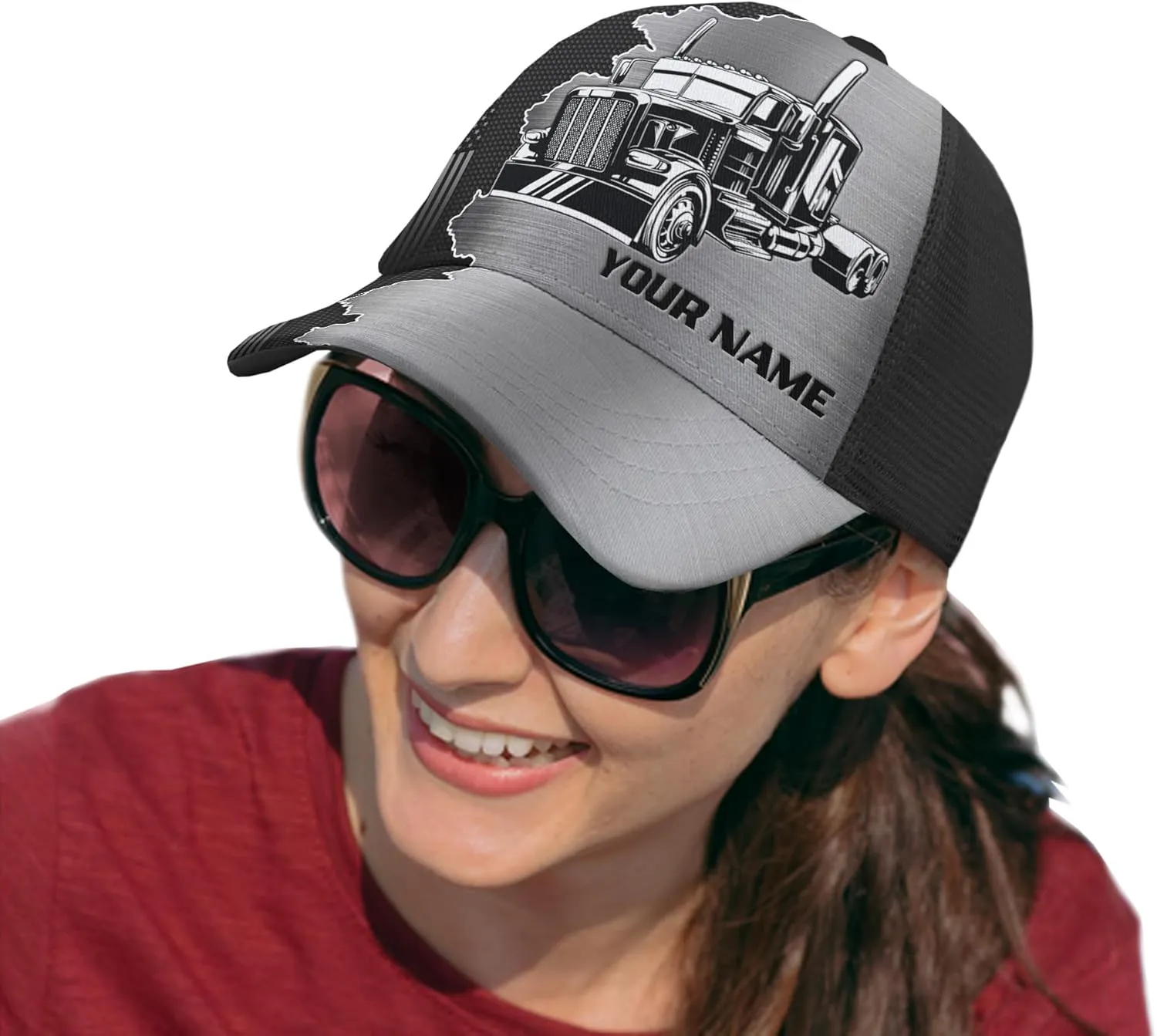 Printing Mesh Trucker Hat Customizable Semi Trailer and Metal Pattern Netback Caps with Name Trucker for Truck Driver