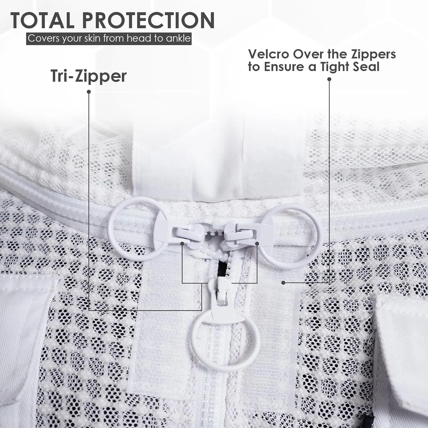 Profession 3 Layer Bee Suits for Men Women, Anti-sting Ventilated Hood White 3 Layer Beekeeping Suit with Leather Gloves Set