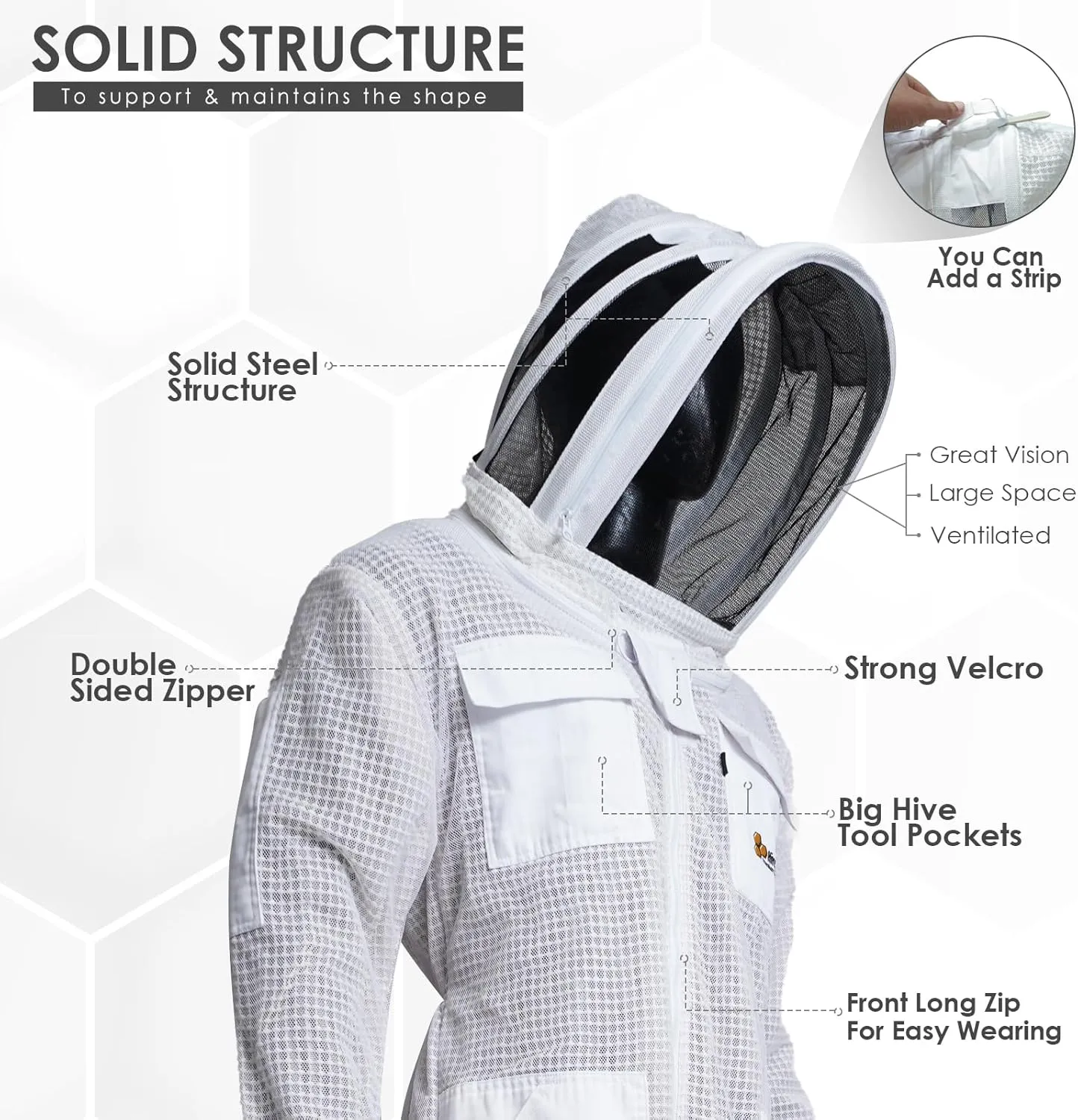 Profession 3 Layer Bee Suits for Men Women, Anti-sting Ventilated Hood White 3 Layer Beekeeping Suit with Leather Gloves Set