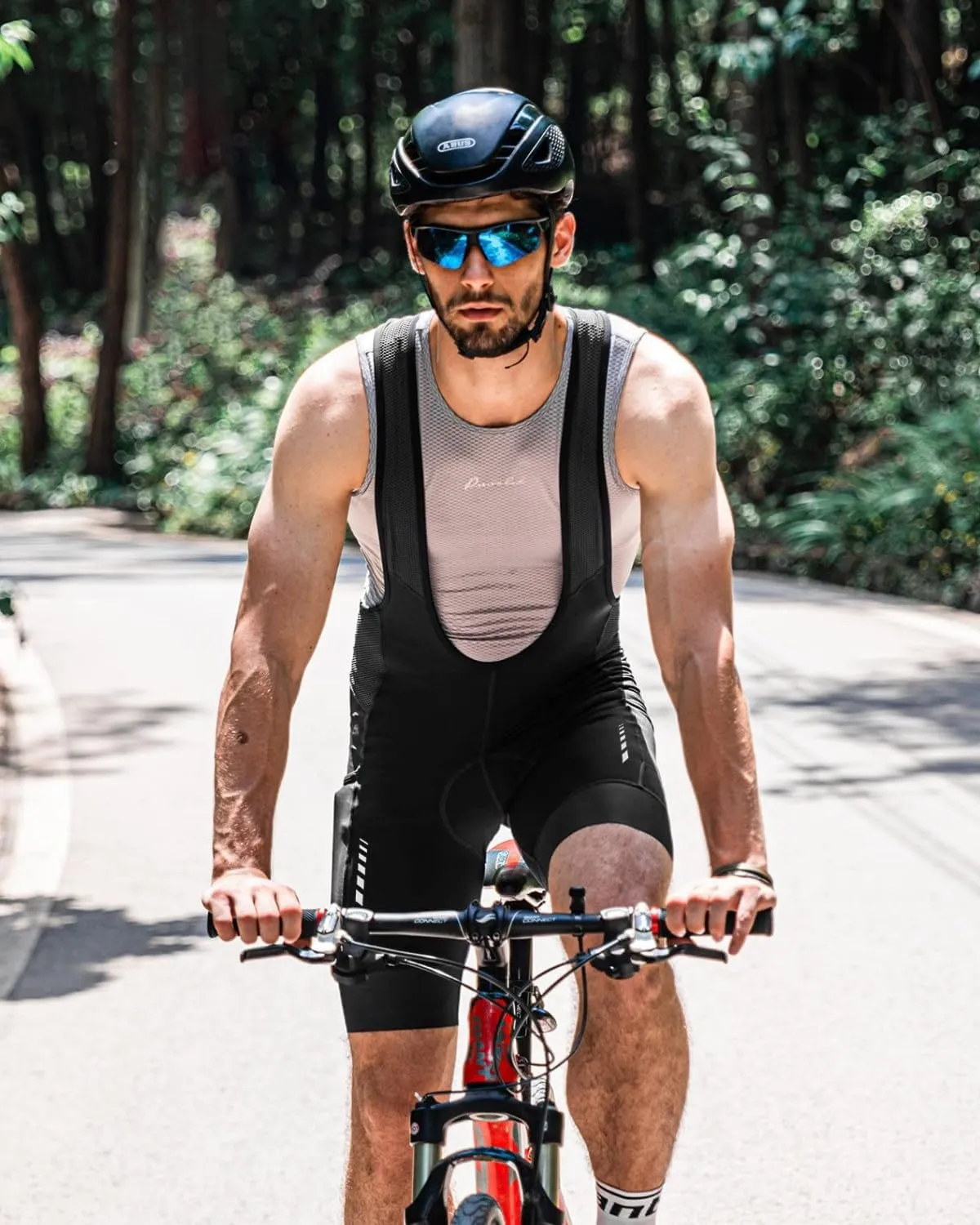 Przewalski Men's Cycling Bike Bib Short with Phone Pockets,4D Padded Breathable Biking Bicycle Bib Tights
