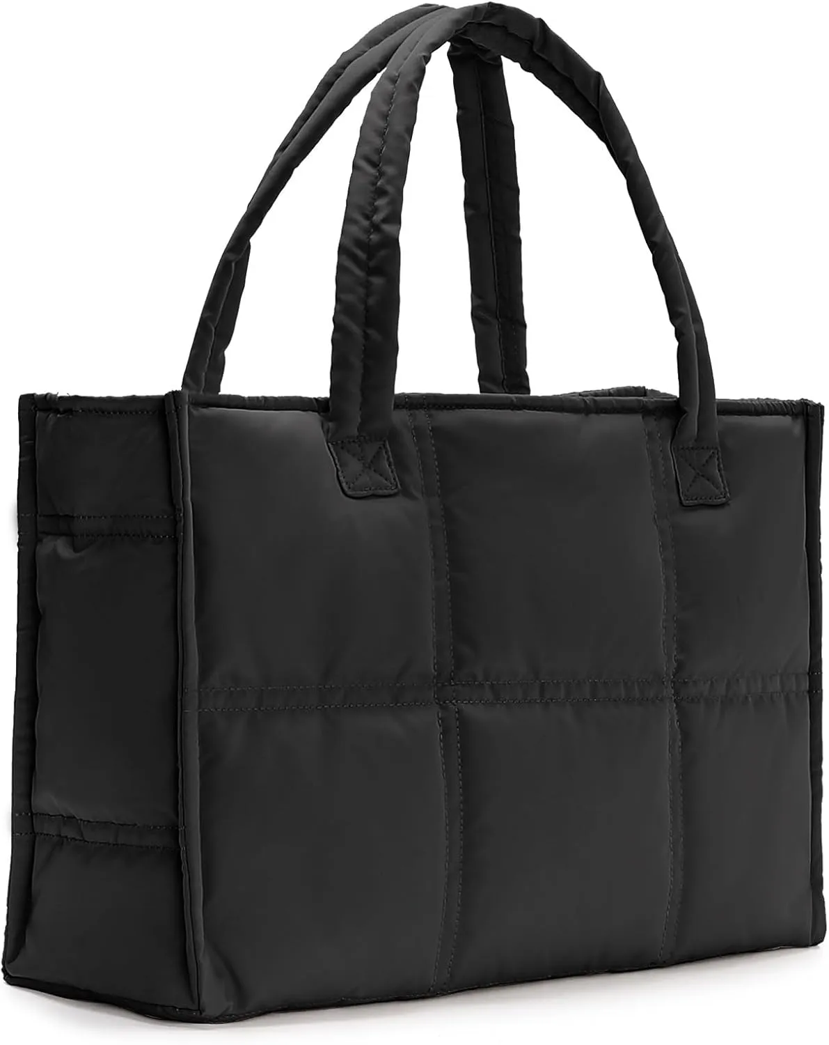 Puffy Tote Bag for Women Work Black Beige Large Tote Puffer Bag Travel Soft Quilted Shoulder Handbag for Women Up to 17"