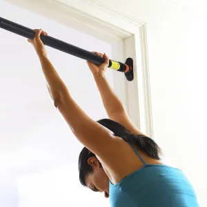 Pull Up Bar for Doorway, Strength Training Pullup Bar, No Screw Installation Chin Up Bar, Adjustable Chin Up Bar with Level Meter and Adjustable Width for Home Gym and Fitness Orange Black