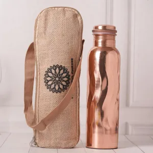 Pure Copper Water Bottle 34 Ounce Natural Copper Bottles, with Zipper Carry Bags for Travel Friedly, Hiking, Gym, Yoga, Meditation Large Ayurvedic Vessel - (1000 ml) Pack of 1, Water Flow Design