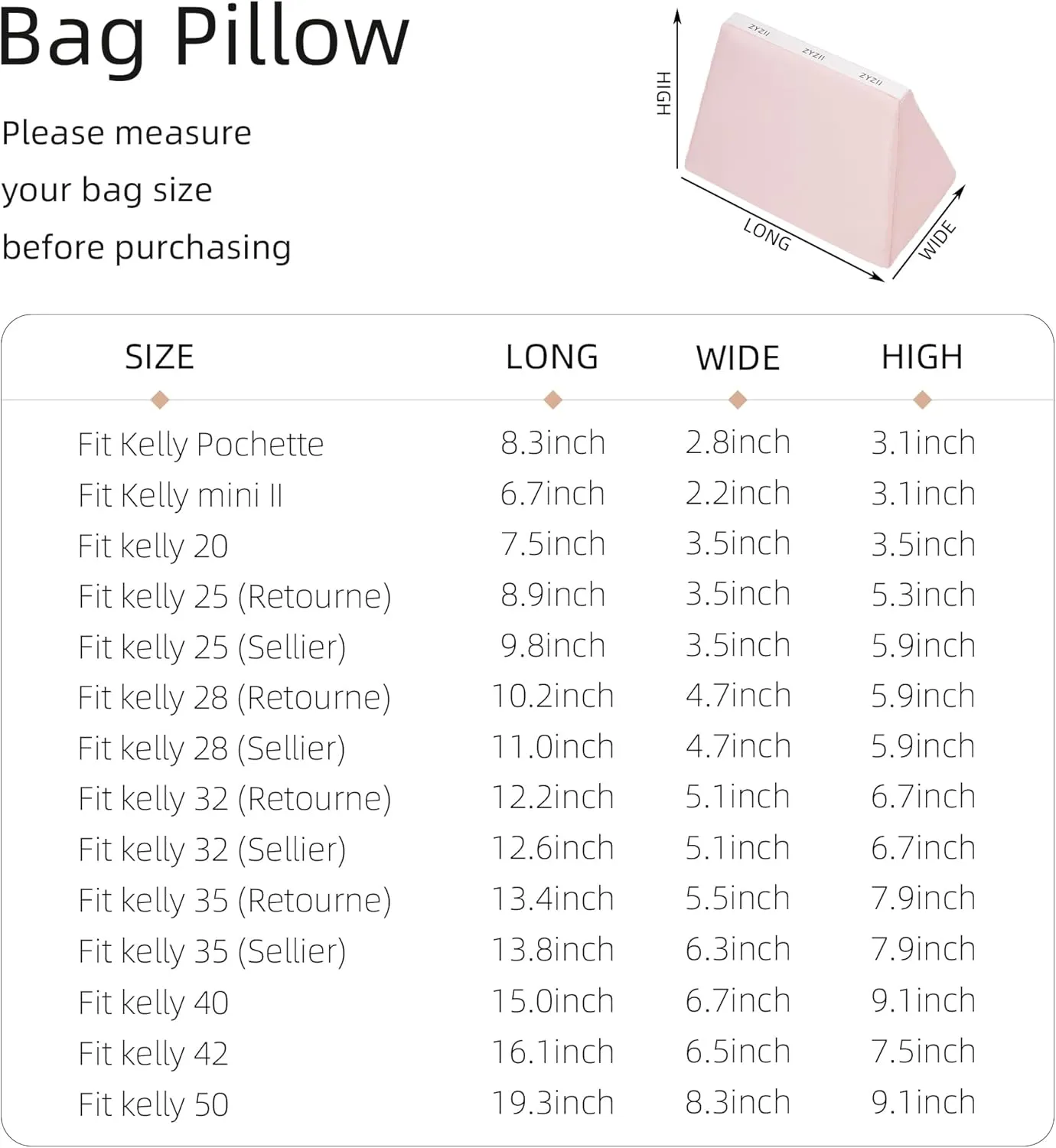 Purse Pillow for Kelly Pochette/Mini2/20/25/28/32/35/40/42/50,Memory Foam Shaper Insert,Silky Bag Pillow for Luxury Handbag Tote(Kelly32 Retourne,Pink)