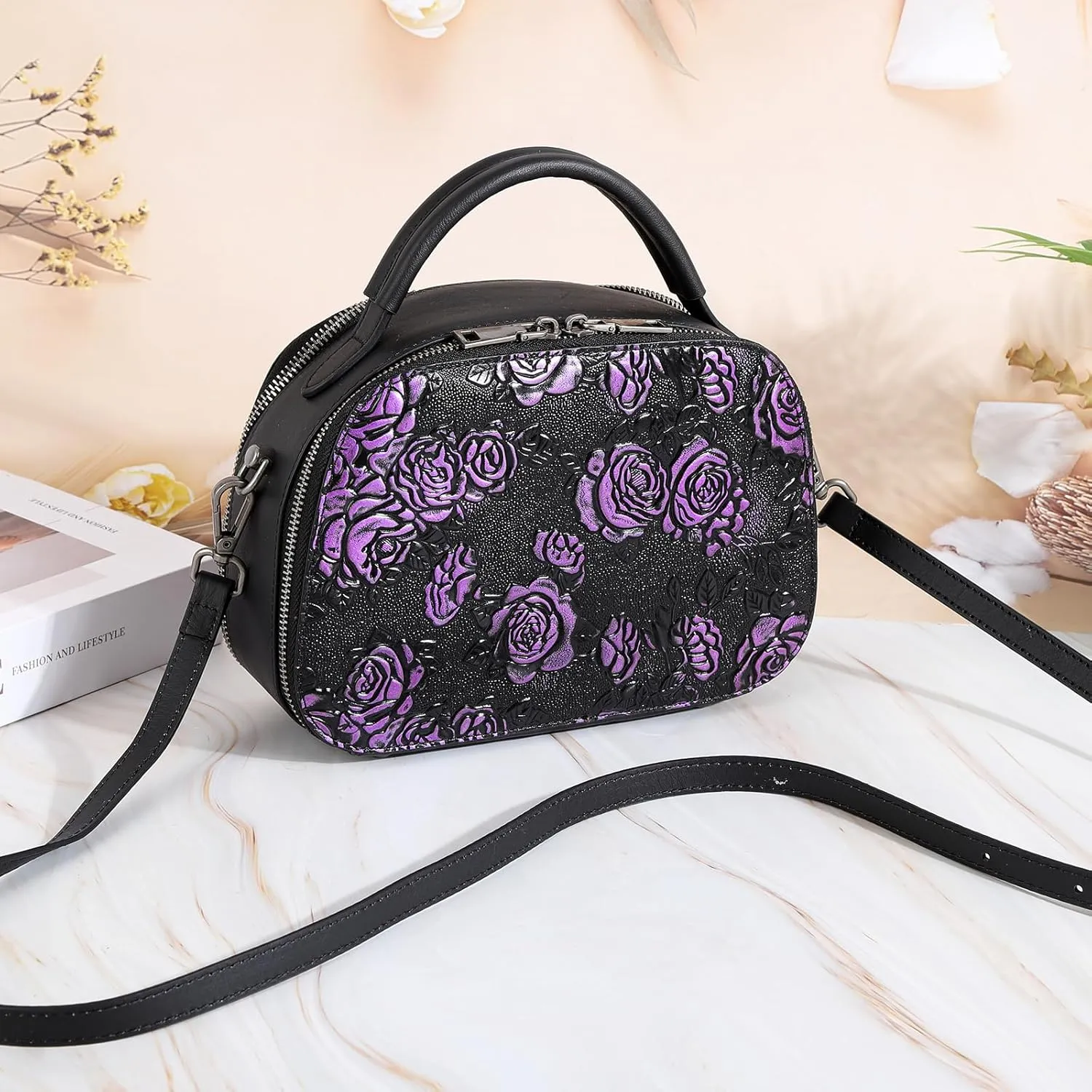 Purses for Women Genuine Leather Satchel Handbags Hand Painted Retro Top Handle Bags