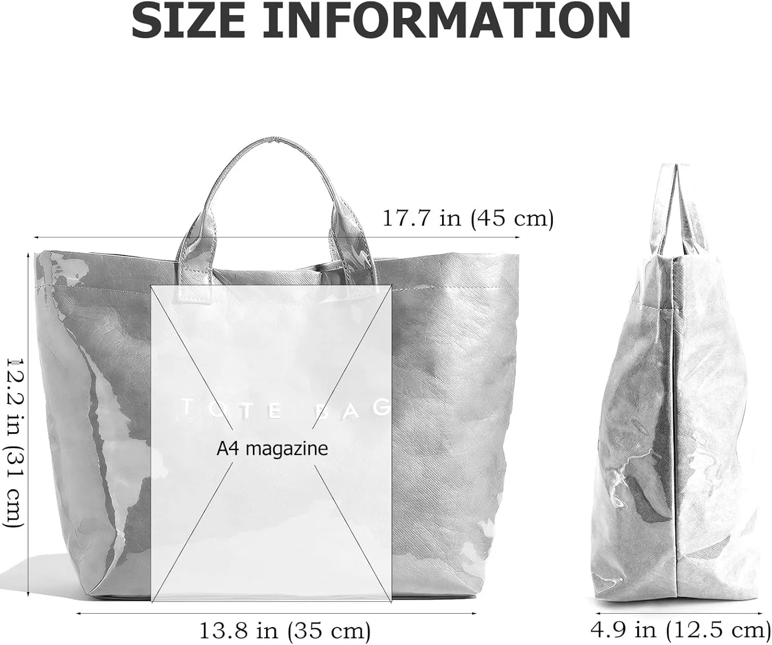 PVC Trendy Tote Bag for Women, Kraft Paper Letter Print Tote Bag Large Work Tote Handbag with Top Handle