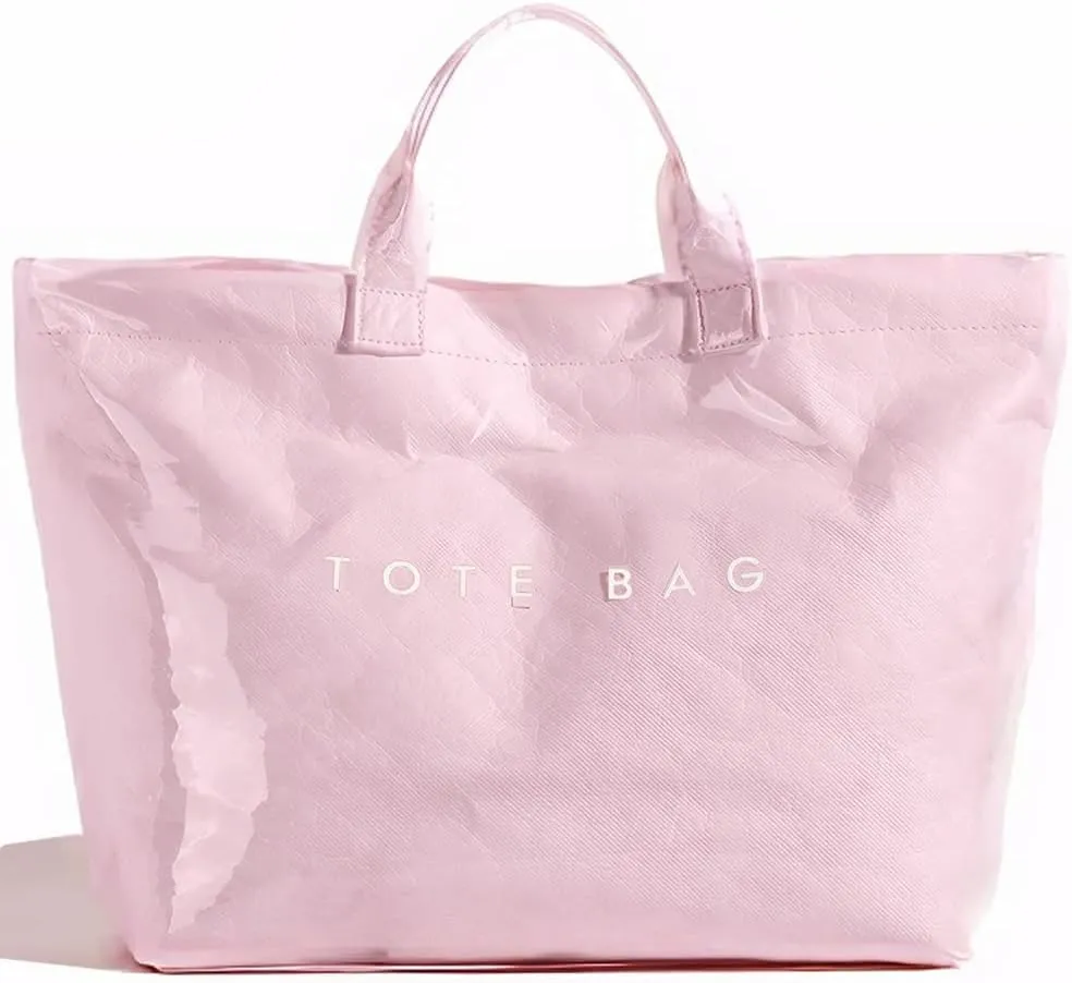 PVC Trendy Tote Bag for Women, Kraft Paper Letter Print Tote Bag Large Work Tote Handbag with Top Handle