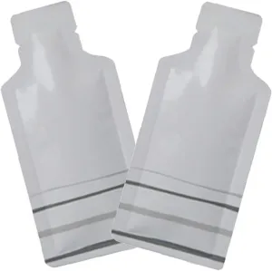 QQ Studio Pack of 100 Color Aluminum Metallized Foil Single-Use Dispenser Tip Open Bottom Heat Seal Sample Pouch (2" x 4.3", White w/Gray Bottom Stripes)