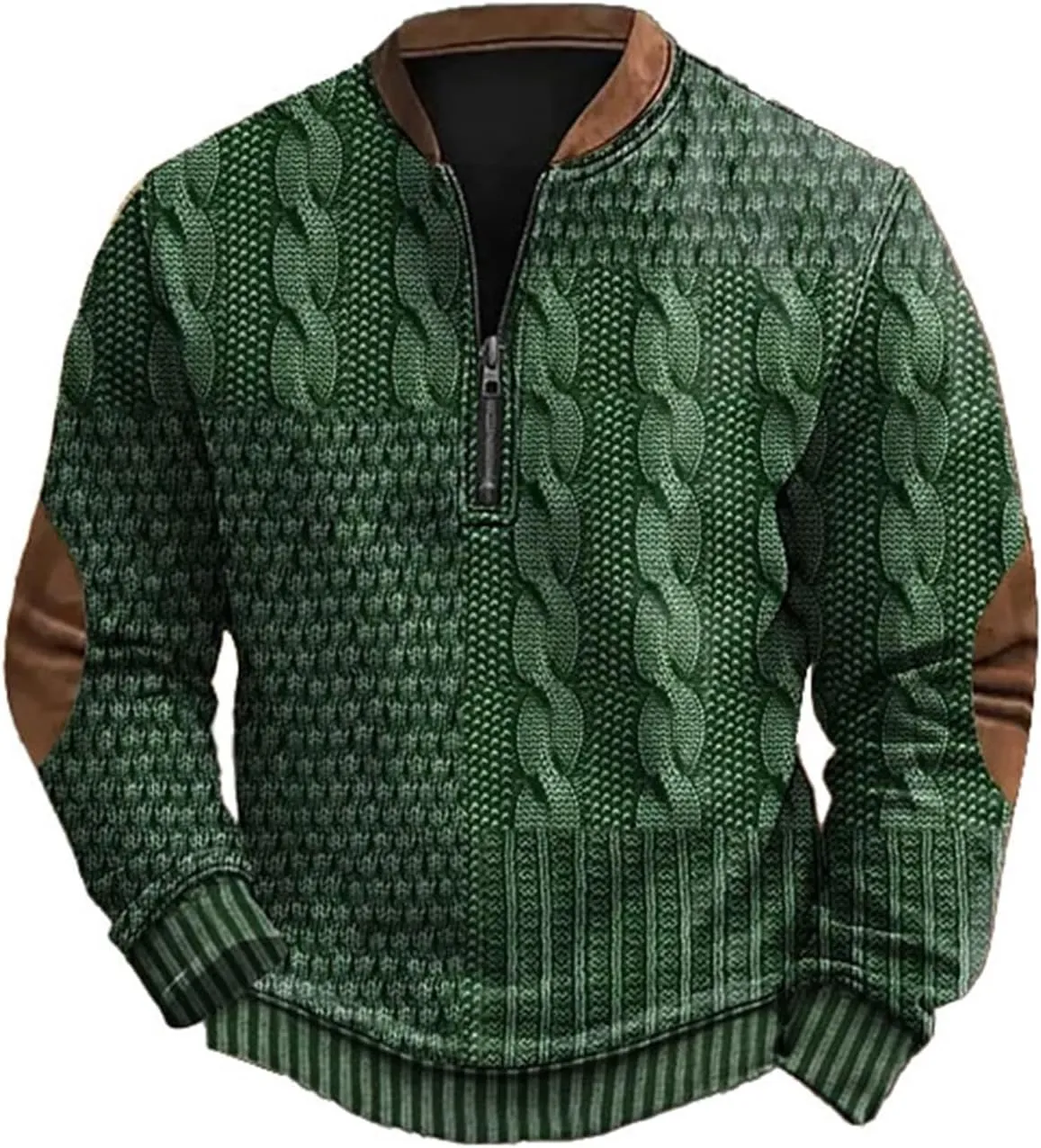 Quarter Zip Sweatshirts for Men Vintage Long Sleeve 3D Knit Pattern Golf Polo Shirts Stand Collar Pullover Sweater