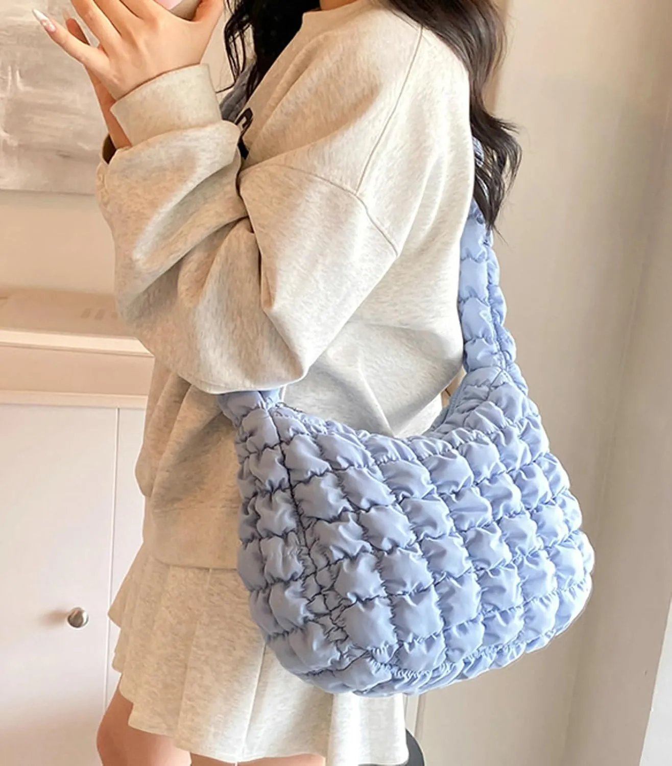 Quilted Crossbody Bag Women 2025 Puffer Tote Large Carryall Nylon Puffy Shoulder Pleated Cloud Bubble Messenger Bag