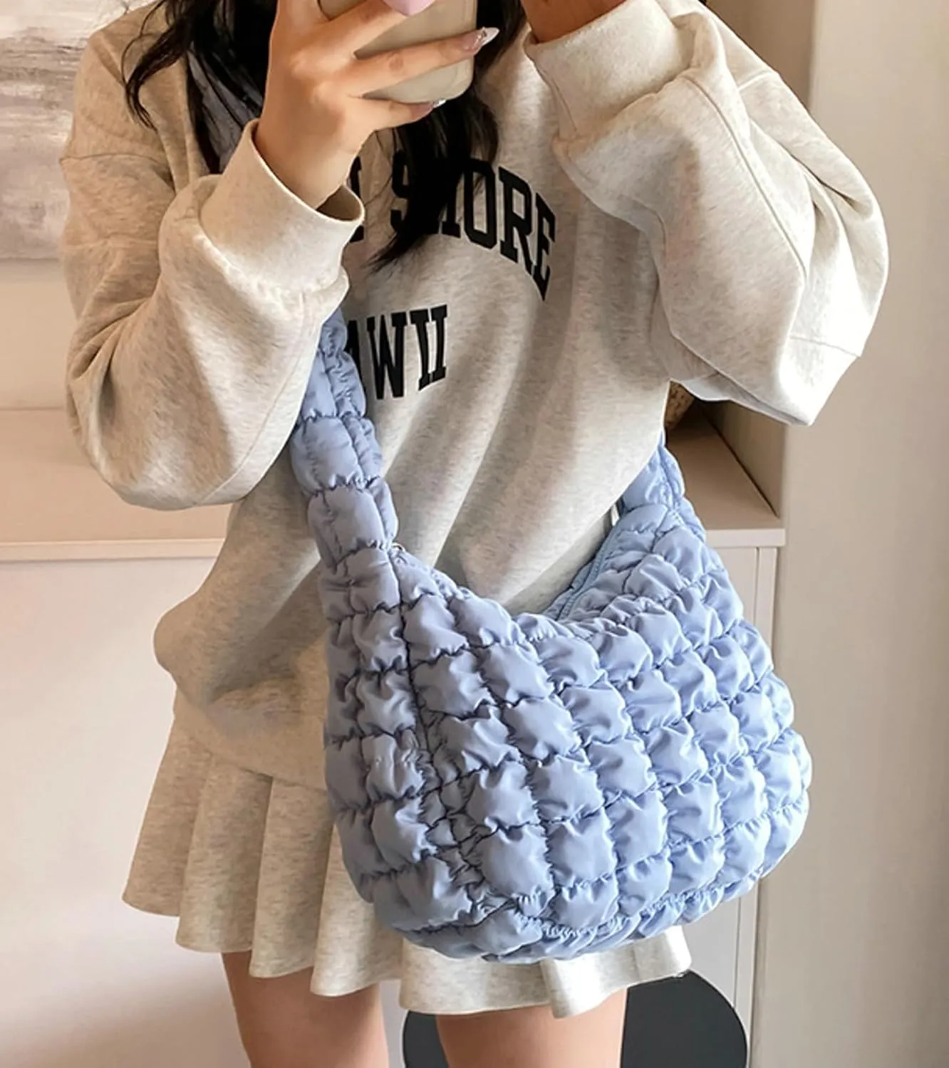 Quilted Crossbody Bag Women 2025 Puffer Tote Large Carryall Nylon Puffy Shoulder Pleated Cloud Bubble Messenger Bag