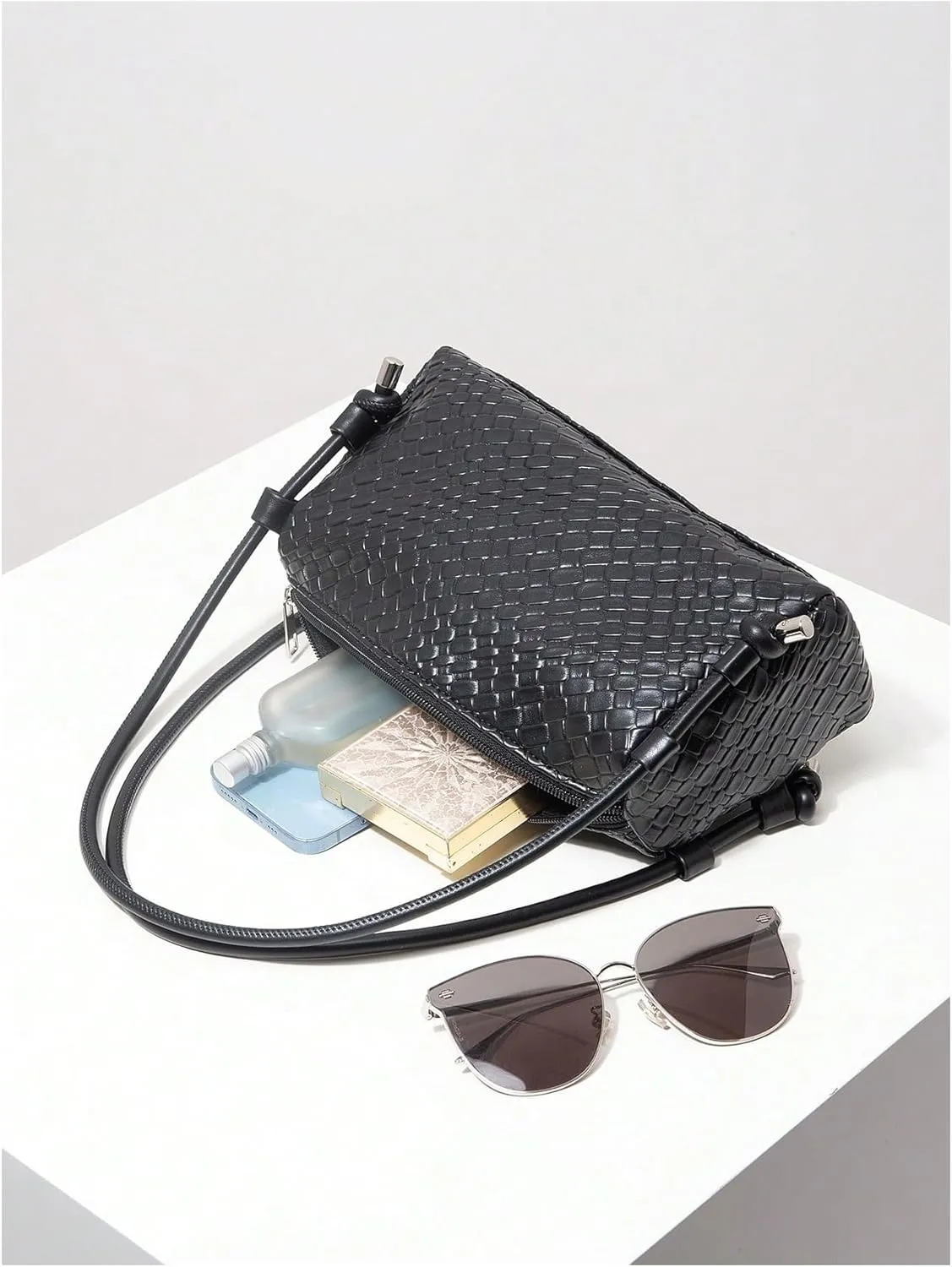 QWINEE Women's Hobo Bags Double Handle Shoulder Bag Zipper Textured Pu Leather Underarm Bag Vintage Handbag
