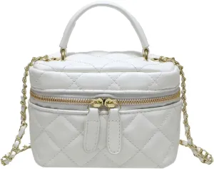 QWINEE Women's Silver Top Handle Crossbody Bag Small Crocodile Embossed Satchel Bag Mini Bucket Handbag