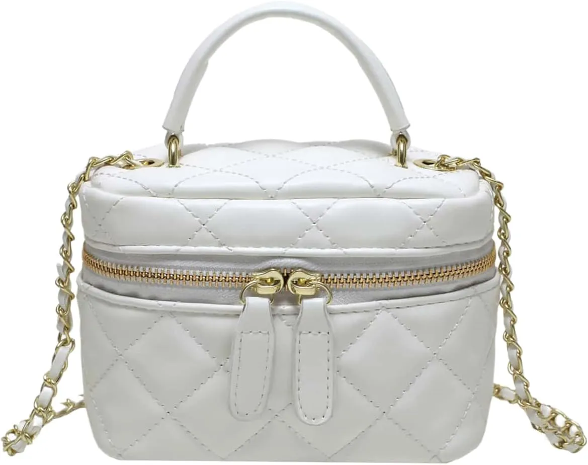 QWINEE Women's Silver Top Handle Crossbody Bag Small Crocodile Embossed Satchel Bag Mini Bucket Handbag