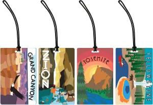 R. Nichols National Parks Luggage Tag Set - Sturdy Waterproof Plastic Travel Labels for Baggage, Suitcases, Backpacks, and Diaper Bags, 4 Assorted 2.5 Inch x 4 Inch Tags with Black Loop Attachments