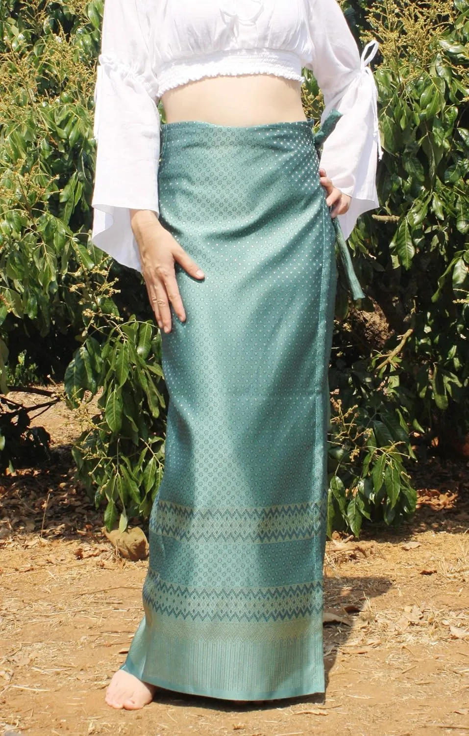 RaanPahMuang Brand Traditional Thailand Luxurious Silk Wrap Skirt Thai Formal Sarong