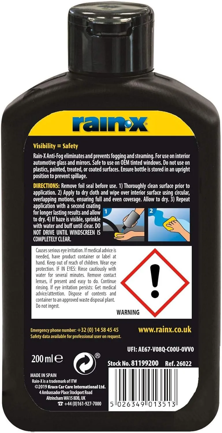 Rainx 81199200 Anti Fog Repellent, 200ml