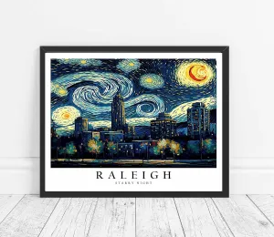 Raleigh Art Print Poster, Raleigh Starry Night Theme Wall art Painting Decor, North Carolina Art Home Decor Artwork For Bedroom, Bathroom, Living Room Decoration (Raleigh NC, 16x20 inches (Unframed))