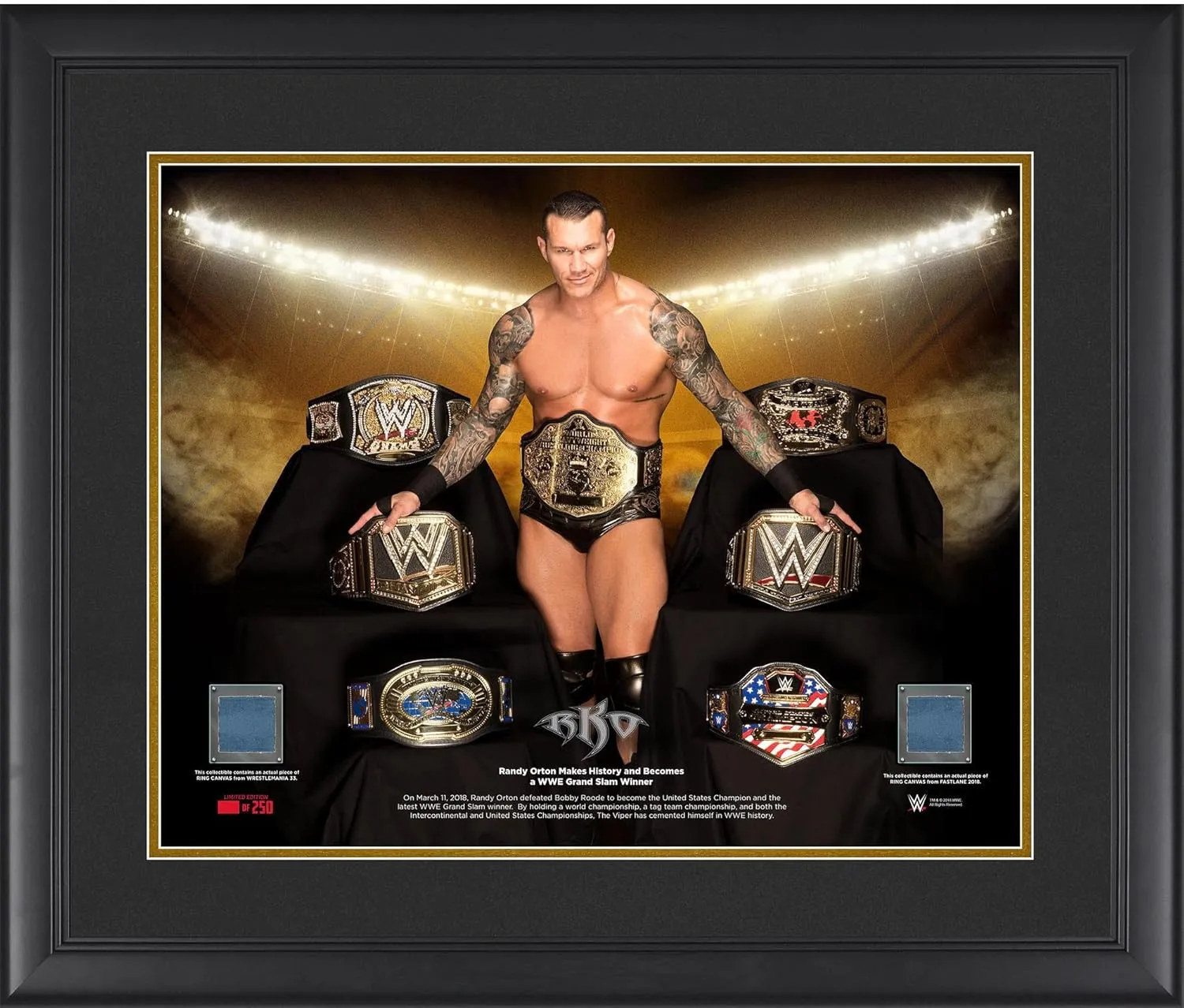 Randy Orton World Wrestling Entertainment Framed 16" x 20" Grand Slam Champion Collage with a Piece of Match-Used Canvas - Limited Edition of 250 - Wrestling Plaques and Collages