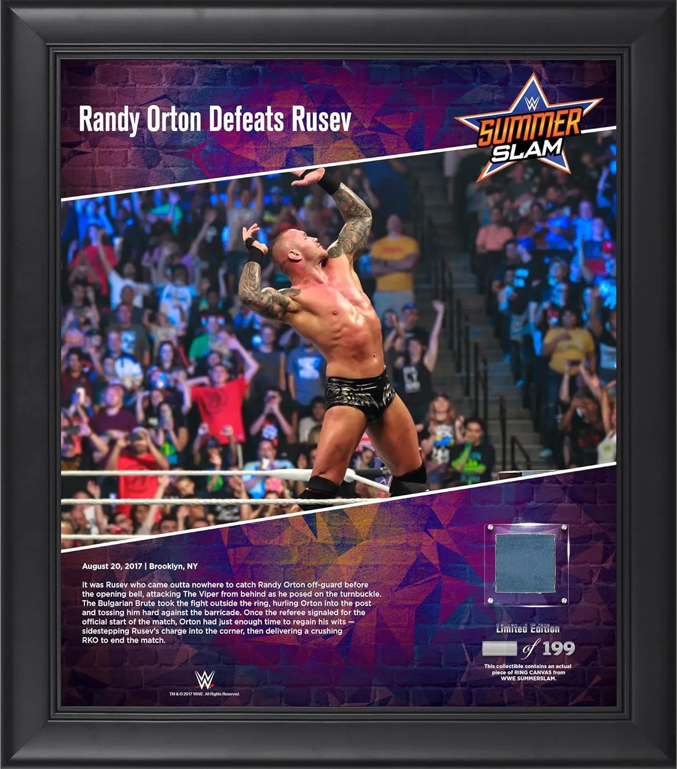 Randy Orton WWE Framed 15" x 17" 2017 SummerSlam Collage with a Piece of Match-Used Canvas - Limited Edition of 199 - Wrestling Plaques and Collages