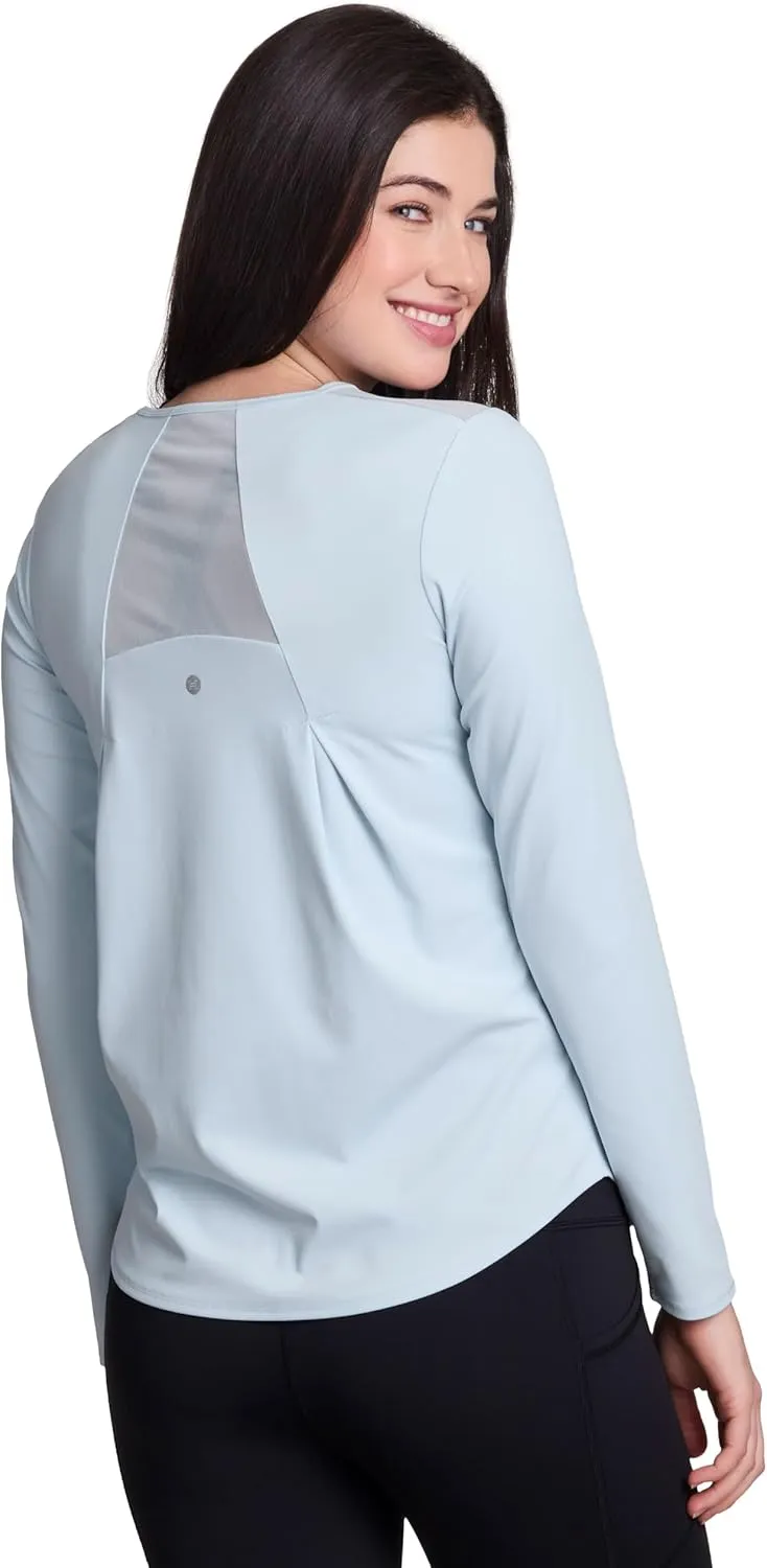 RBX Active Women's Long Sleeve Ventilated Mesh Lightweight Running Workout Crewneck T-Shirt