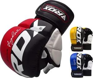 RDX MMA Sparring Gloves Martial Arts, Muay Thai, Kickboxing, Ventilated Open Palm for Grappling, Karate Mitts for Adults