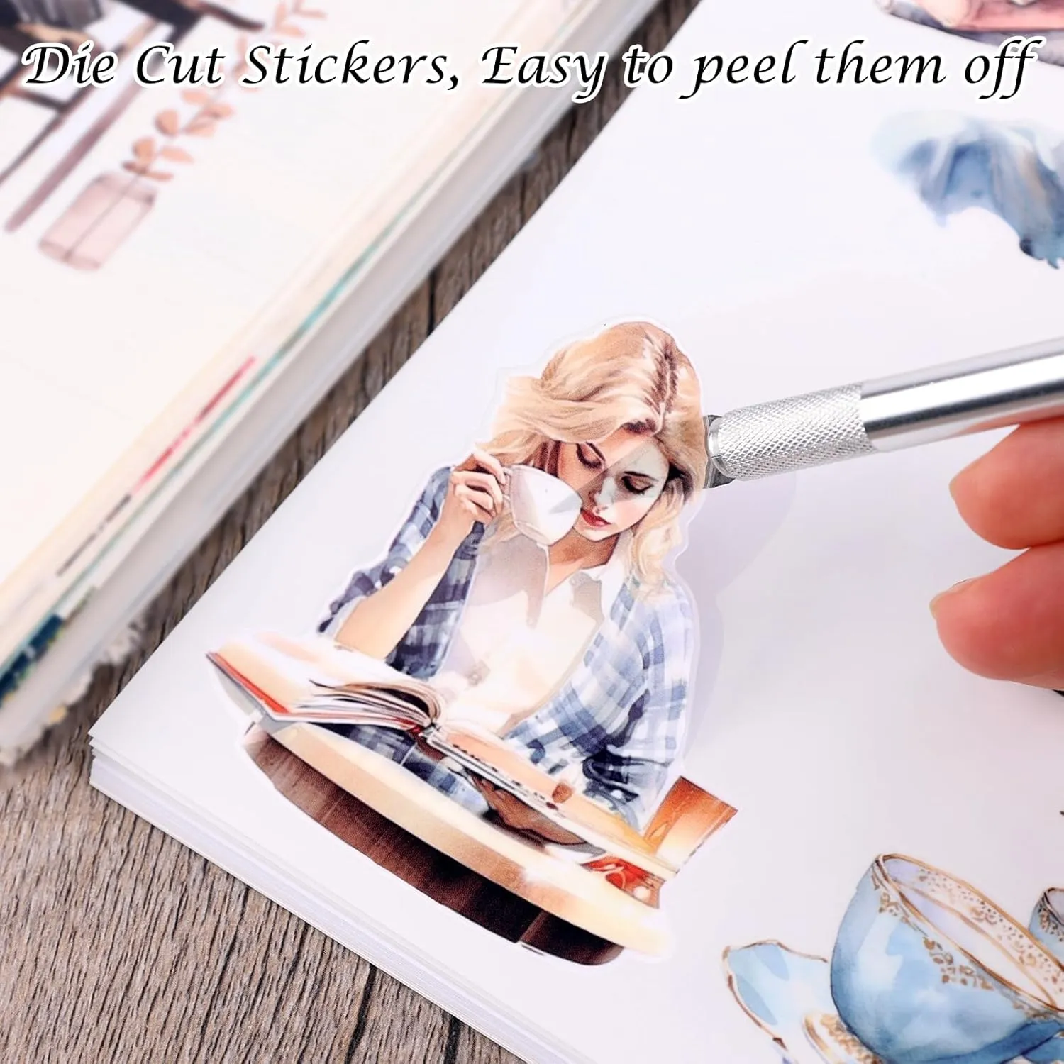 Reading Themed Journaling Stickers for Women, Paper & PET Aesthetic Scrapbook Sticker Book with 225 Images for Junk Journal, Planner and Collage