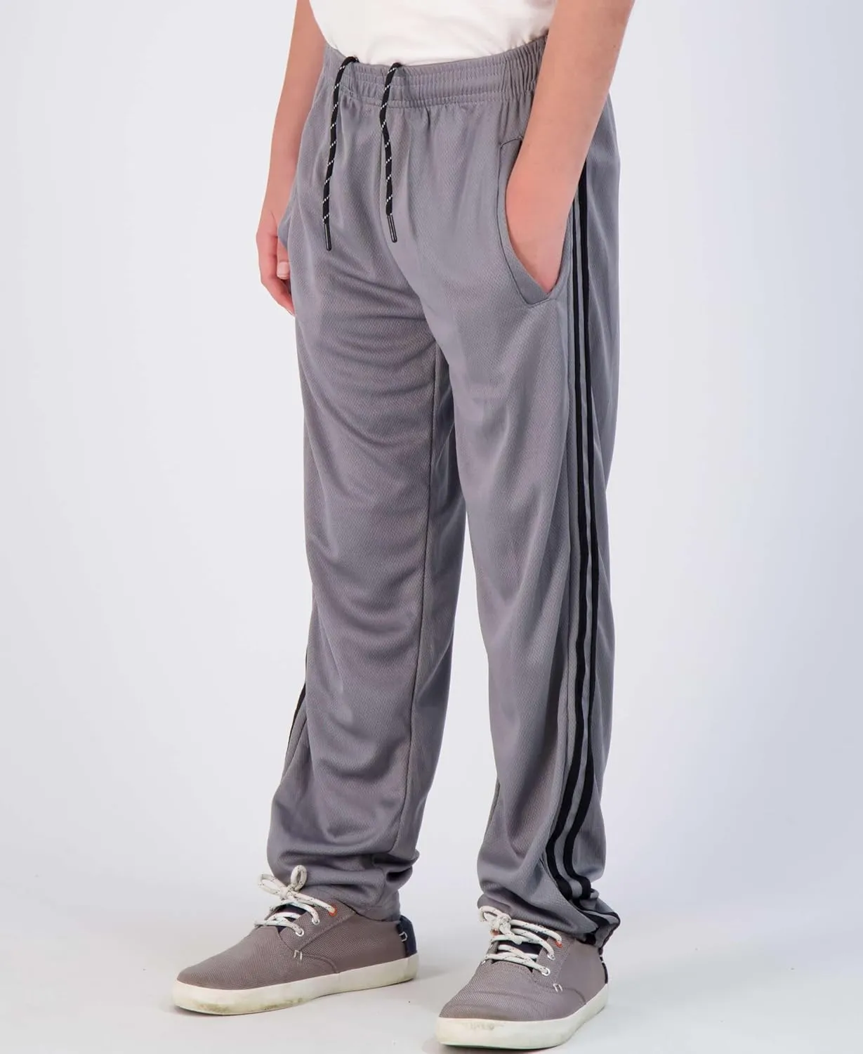 Real Essentials 3 Pack: Boys' Mesh Open Bottom Active Sweatpants with Pockets & Drawstring