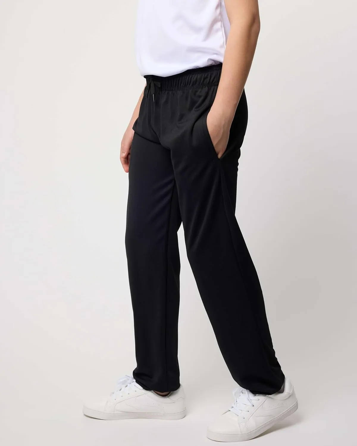 Real Essentials 3 Pack: Boys' Mesh Open Bottom Active Sweatpants with Pockets & Drawstring