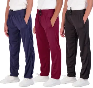 Real Essentials 3 Pack: Boys' Mesh Open Bottom Active Sweatpants with Pockets & Drawstring
