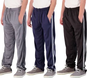 Real Essentials 3 Pack: Boys' Mesh Open Bottom Active Sweatpants with Pockets & Drawstring