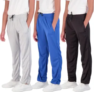 Real Essentials 3 Pack: Boys' Mesh Open Bottom Active Sweatpants with Pockets & Drawstring